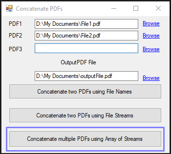 Concatenate multiple PDFs using Array of Streams