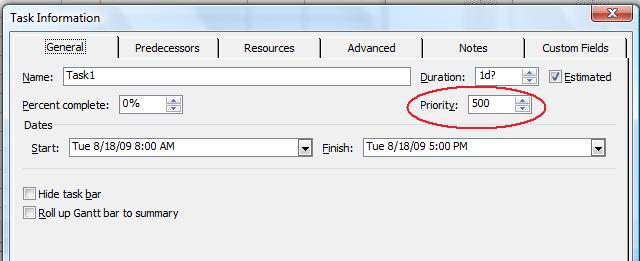 checking task priorities in Microsoft Project