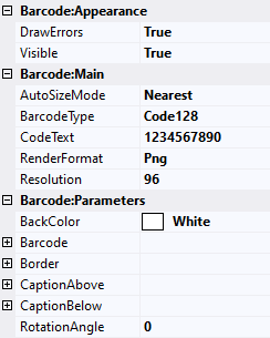 BarcodeGenerator Visual Component Properties