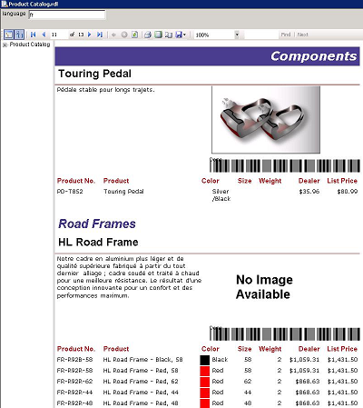 Example of Aspose.BarCode for Reporting Services component in product catalog - accessories