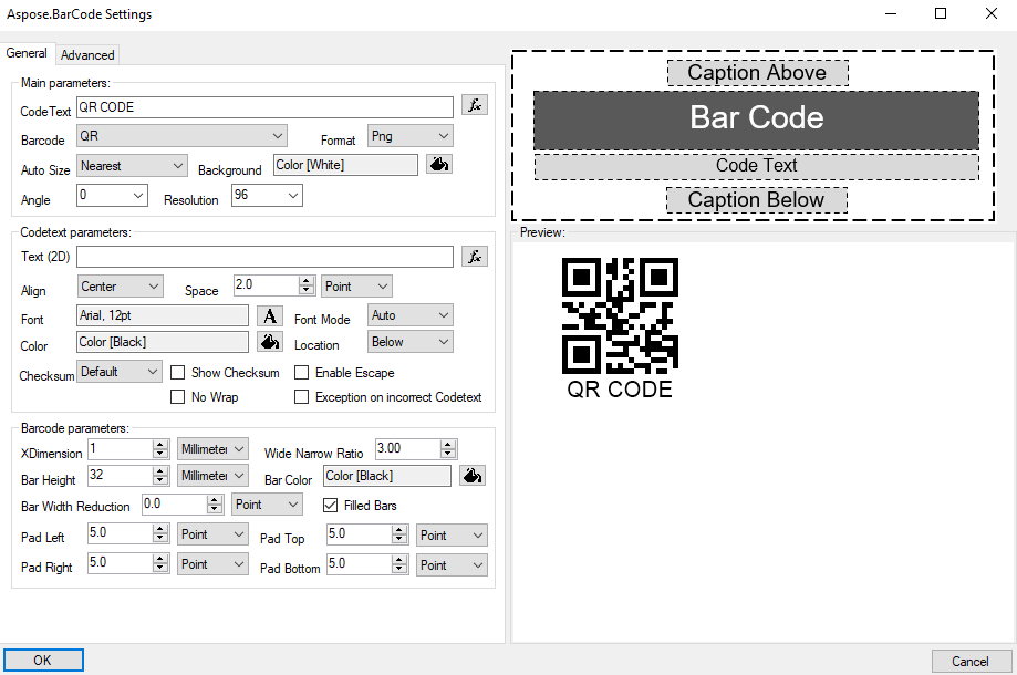 BarcodeGenerator visual component editor general section