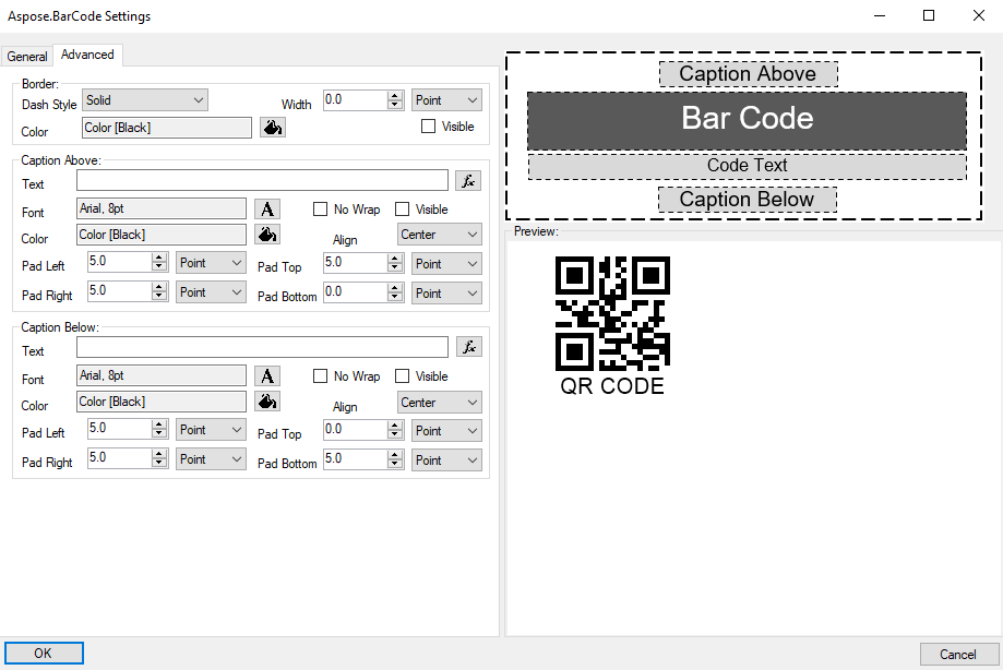 BarcodeGenerator visual component editor advanced section