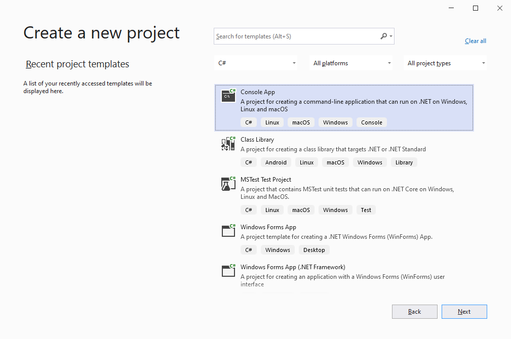 A NET 6 console application project dialog
