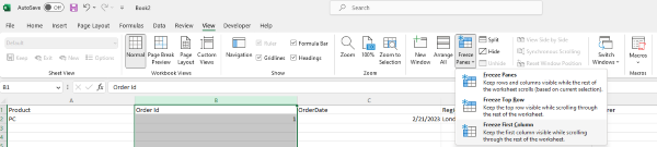 تجميد الأعمدة اليسرى في Excel