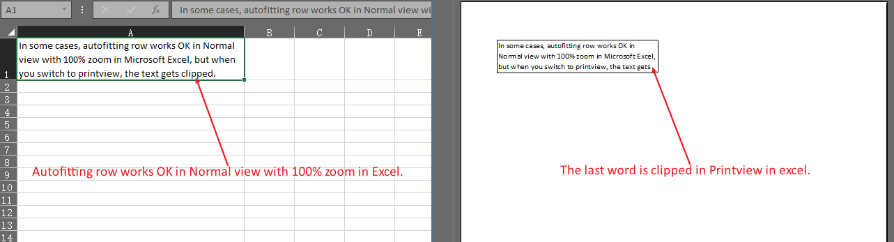 Text wird in der Druckansicht beschnitten