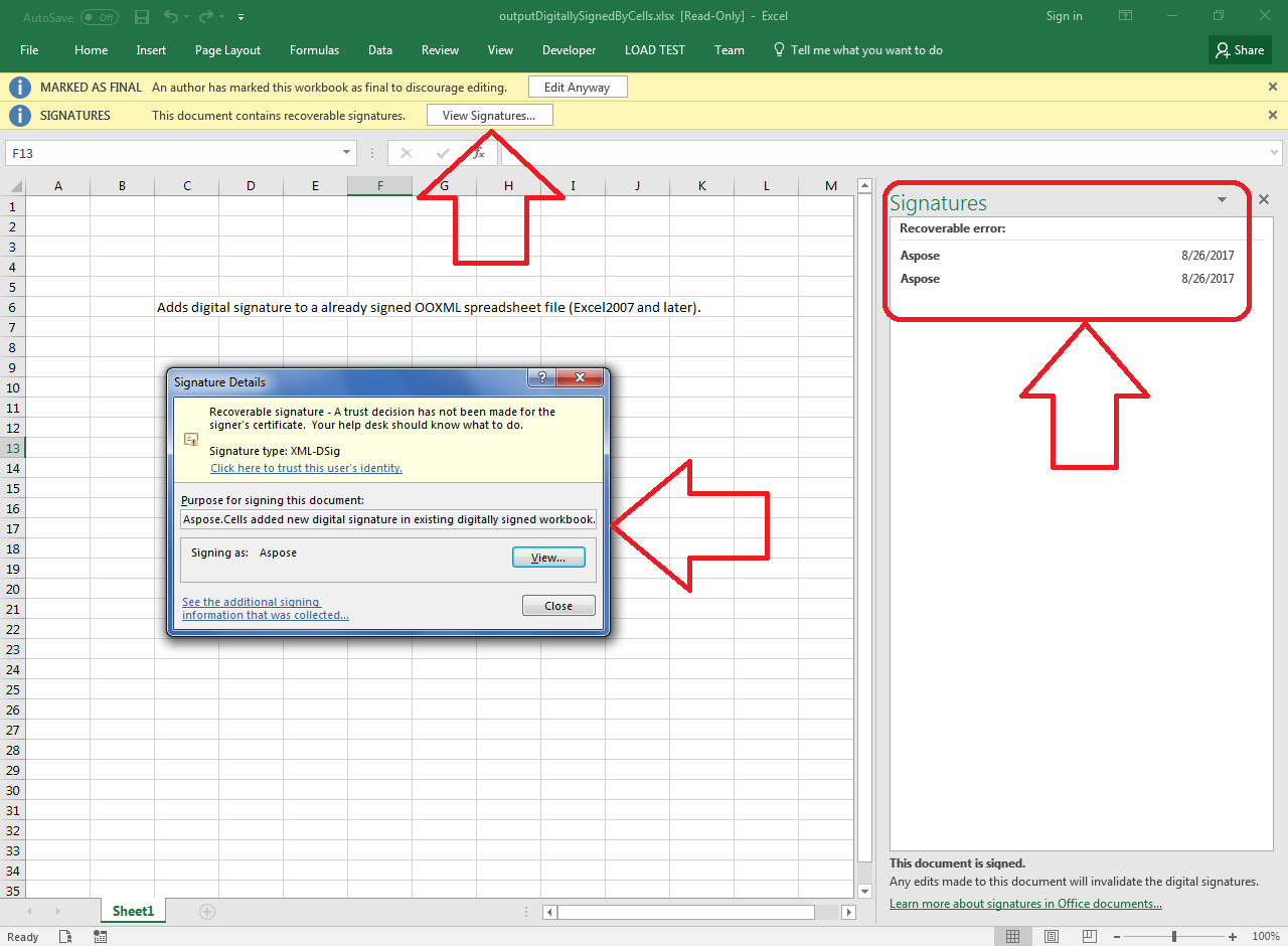 Add Digital Signature to an already signed Excel file