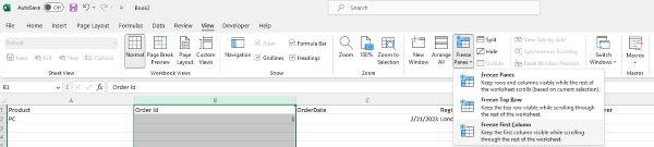 Frys vänster kolumn(er) i Excel