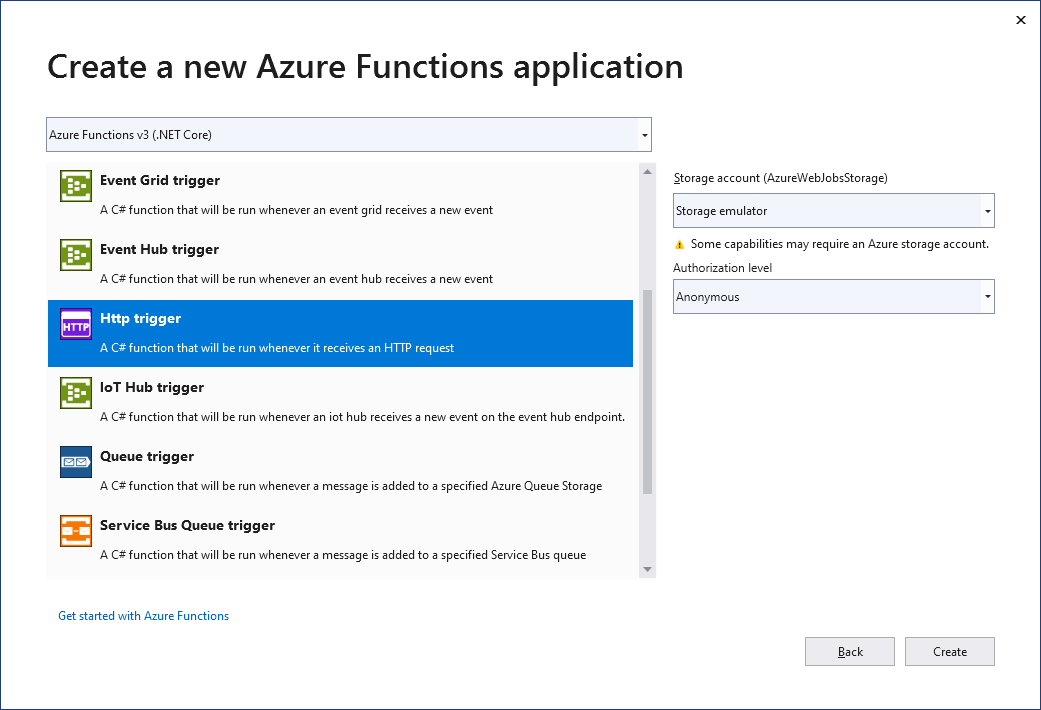 Azure Function project settings