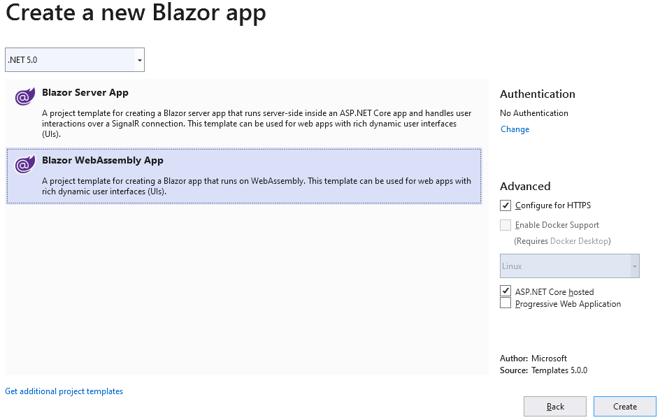 Blazor WebAssembly App project settings
