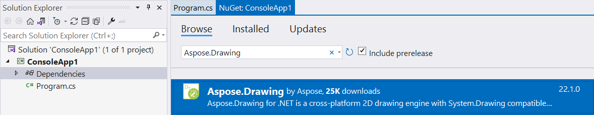 Installing Aspose.Drawing from NuGet