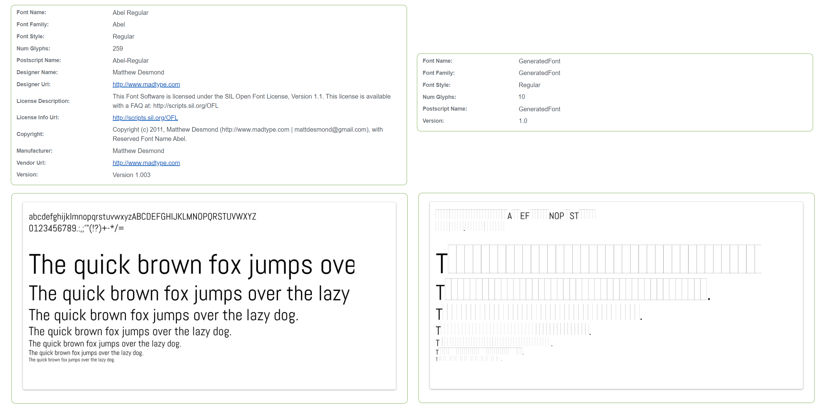 Comparison of two font files