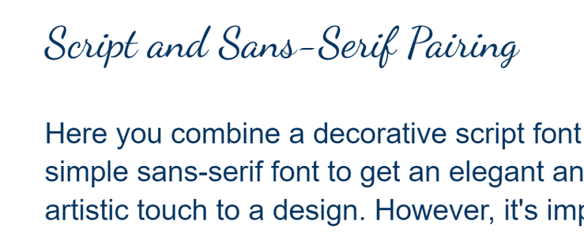 Example of text with script and sans-serif font pairing