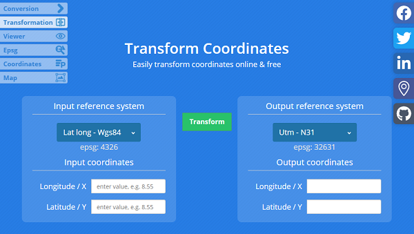 aplicativo de transformação de coordenadas