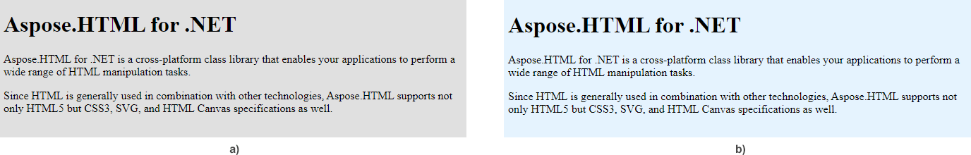 Text “Два фрагмента HTML-документа до и после изменения цвета фона.”
