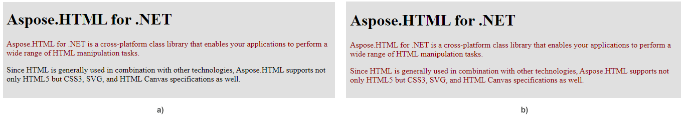 Text “Two fragments of the HTML document with colored paragraph text”