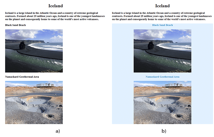 Text “Two images of the nature.html document before and after changes in style.”