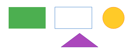 Green filled rectangle, blue outlined rectangle, yellow circle, and purple triangle drawn on HTML5 Canvas in C#