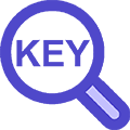 Text “Magnifying glass with ‘KEY’ text for keyword extraction”