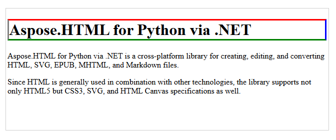 Texte “Fichier change-four-border-color.html rendu avec couleur de la bordure changée pour ”