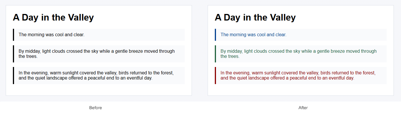 Paragraph text colors before and after conditional styling in Python