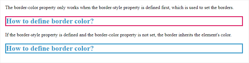 Text “The image renders the html code for setting border color for the text. “