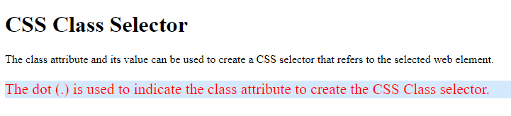 Text “Rendered result of applying CSS Class Selector”