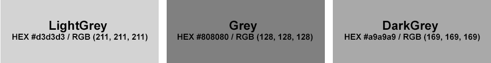 Текст “Темно-серый, серый и светло-серый цвета с кодами HEX и RGB”