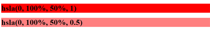 Text “HSLA color codes for Red with different opacity”