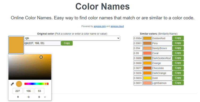 Text “Free online application Color Names”
