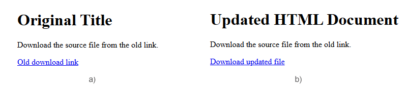 HTML document before and after updating text and link attributes in C#