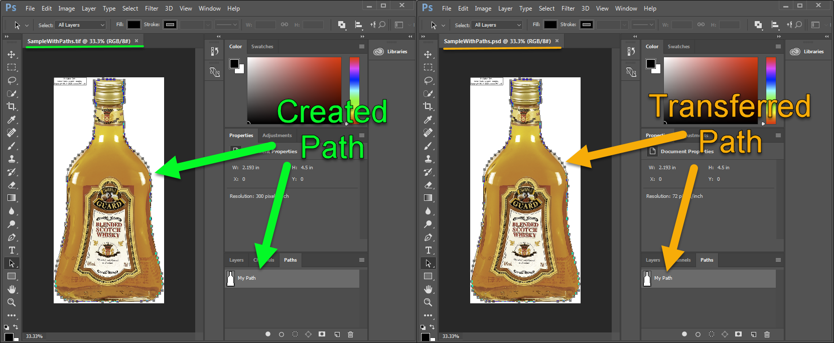 Clipping Path transferred to Psd image is identical to Tiff Path