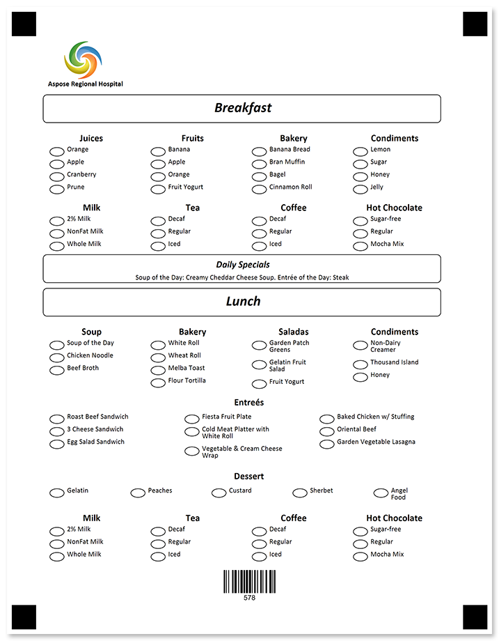 Black and white meal preference survey template