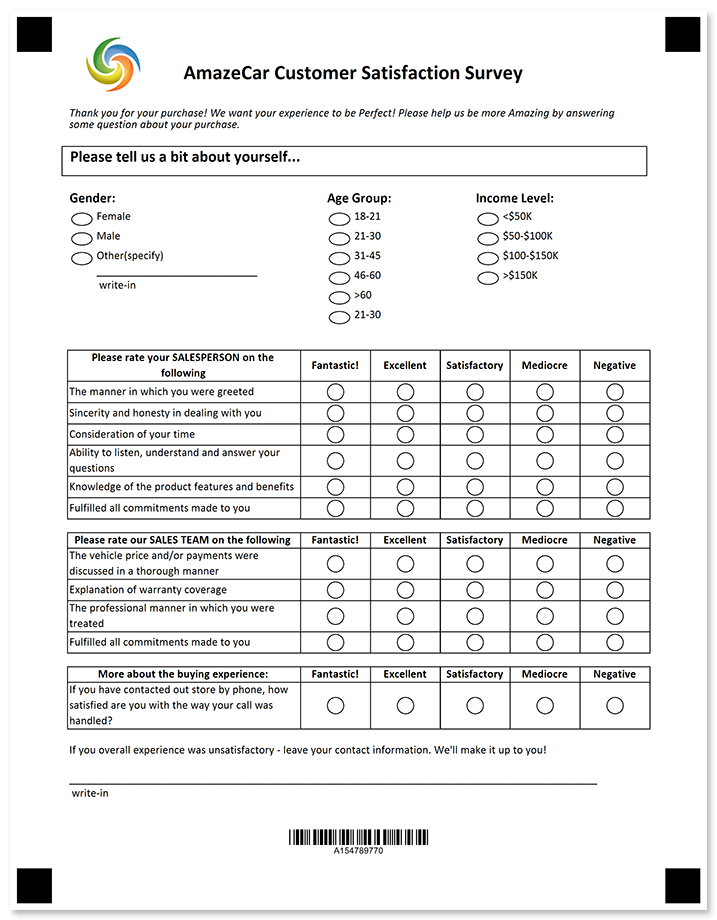 OMR ready customer satisfaction survey with table layout template
