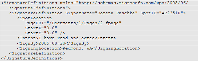 XPS SignatureDefinitions