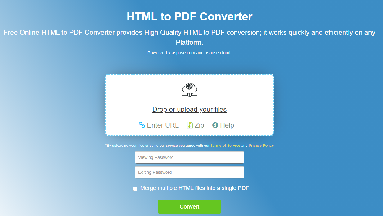 Conversión de Aspose.PDF de HTML a PDF usando la aplicación