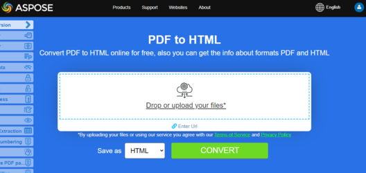 Aspose.PDF Conversión de PDF a HTML con App
