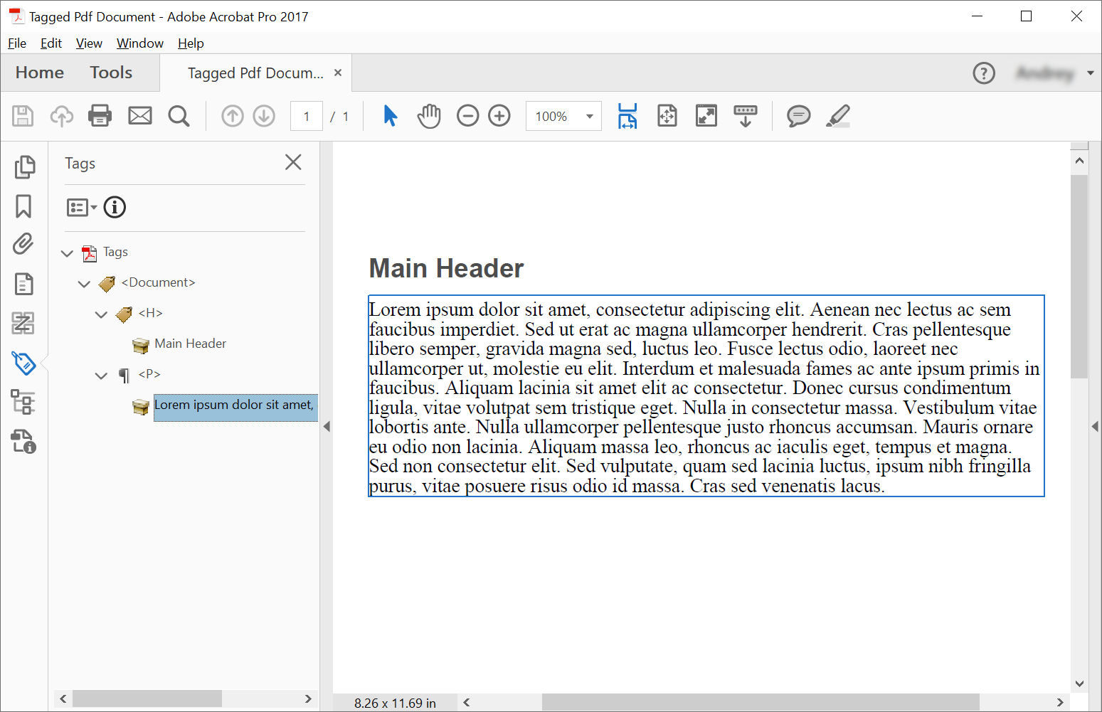 Document Tagged PDF avec 2 éléments - En-tête et Paragraphe