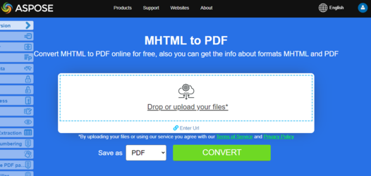 Aspose.PDF Convertion MHTML to PDF using Free App