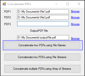 Concatenate two PDFs using File Names