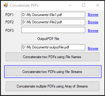 Concatenate two PDFs using File Streams