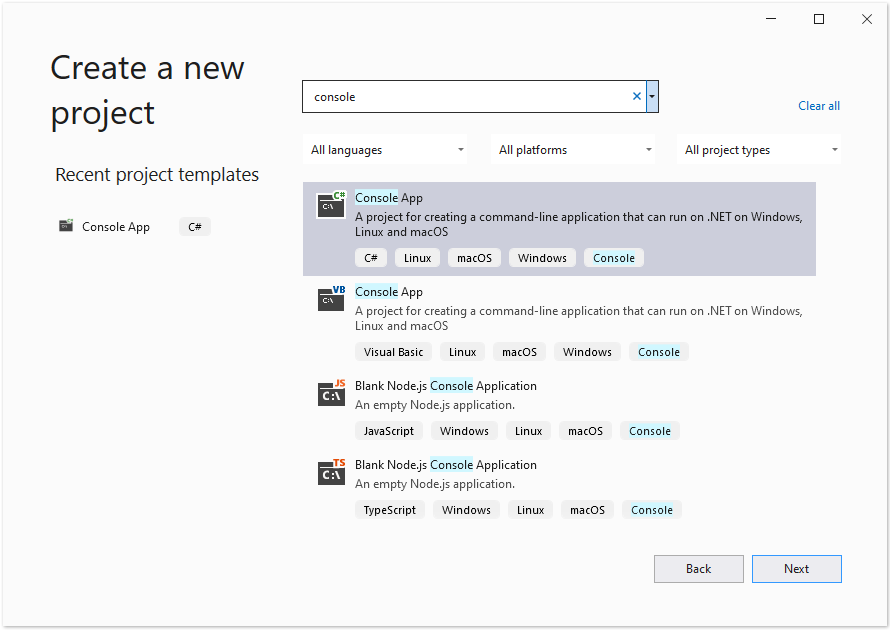 Dialogo del progetto dell’applicazione console .NET 6