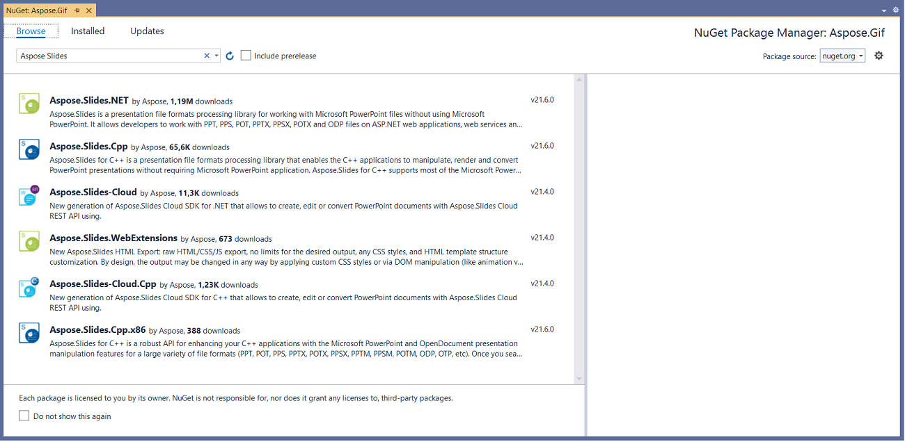 نصب Aspose.Slides از NuGet Package Manager - 1