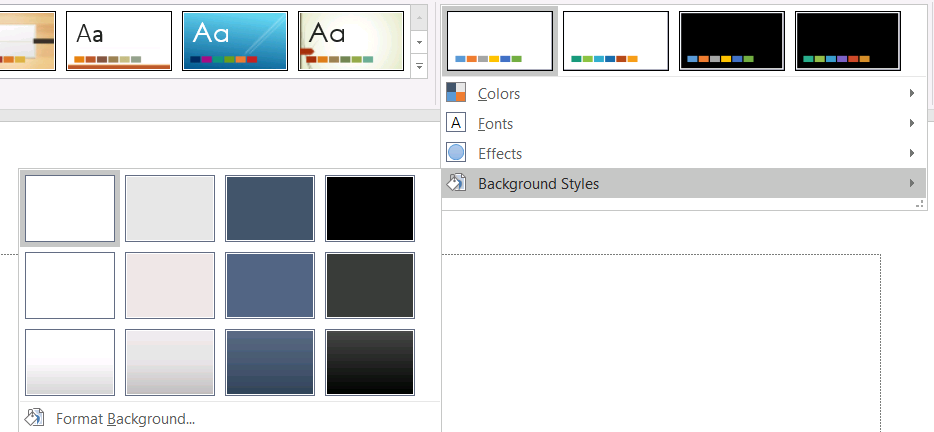 PowerPoint background style gallery for a presentation theme
