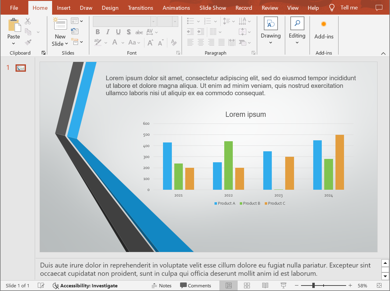 La diapositiva della presentazione con note del relatore