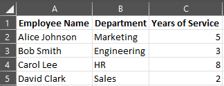 Excel data example