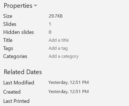 Original document properties of the PowerPoint presentation