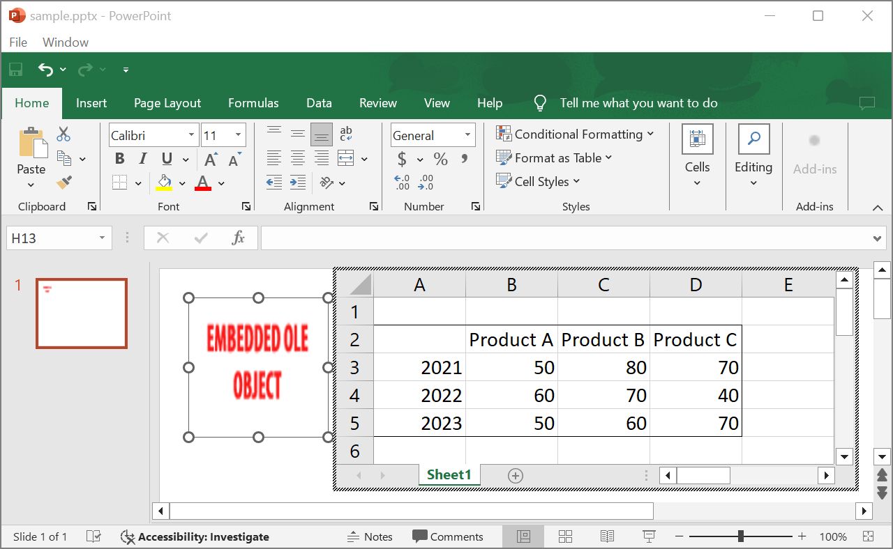 OLE object data