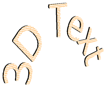아치형 WordArt 변환, 주황색 패턴 채우기 및 어두운 돌출이 적용된 3D 텍스트 렌더링