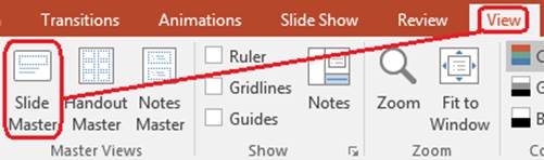 The Slide Master command on the PowerPoint View tab