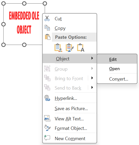 OLE object > Edit